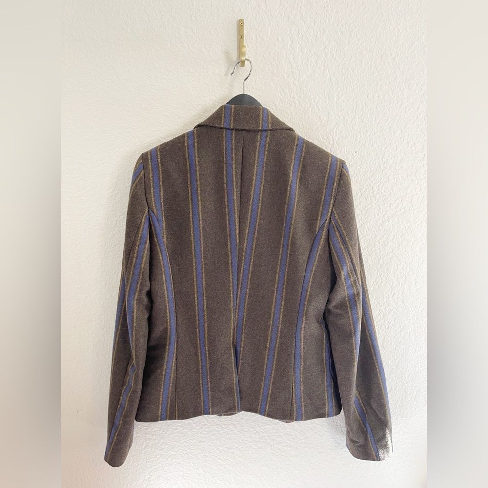 Love Moschino Designer Brown and Blue pin-striped Women's wool Blazer 44/8 NWT - Picture 4 of 10